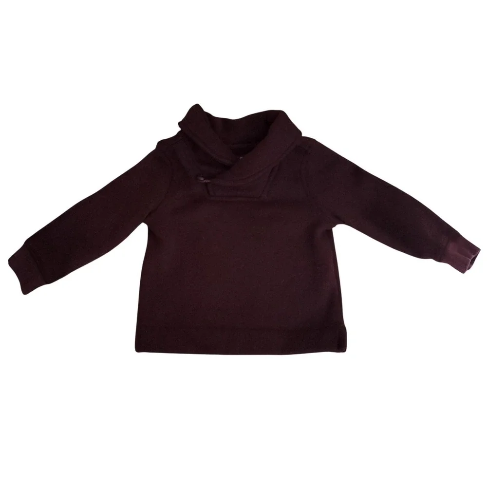 OshKosh B'gosh Toddler Burgundy Fleece Shawl Collar Pullover Sweater 18-24M‎ Vtg